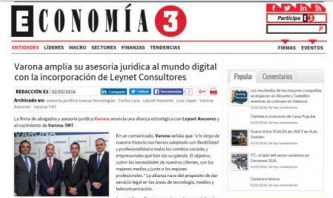 VARONA-TMT es noticia en ECONOMÍA 3