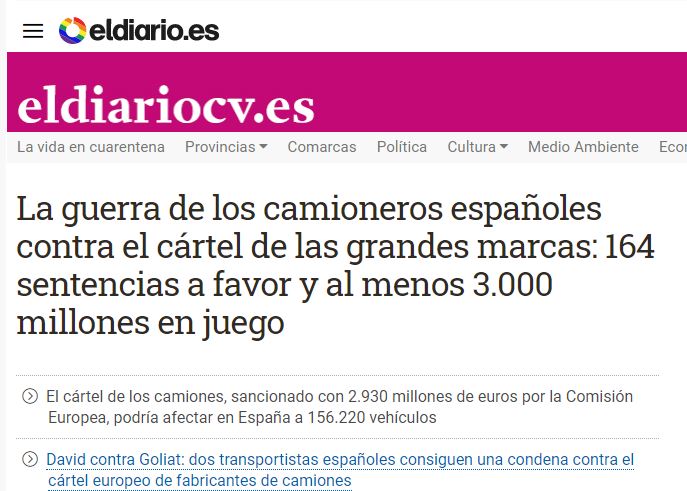 EL DIARIO.ES INFORMA DE NUESTRO ÉXITO EN EL CASO DEL CÁRTEL DE CAMIONES